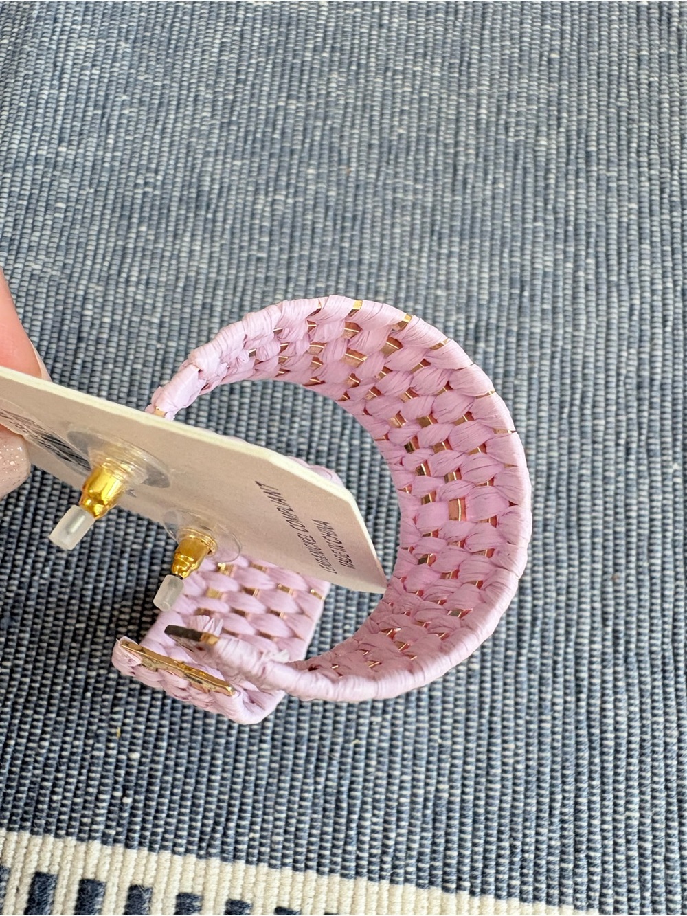 Lavender Woven Hoop Earrings with Gold Accents - Picture 3 of 3